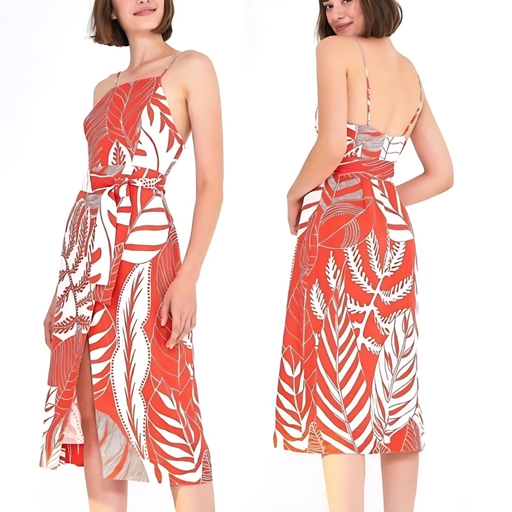 NWT Farm Rio red palm linen dress S